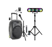 Pack Sono Enceinte Portable Bluetooth USB Ibiza PORT12VHF-MKII-TWS 700W 3 Micros - Pied Support Enceinte - Pied Lumière Portique DJ