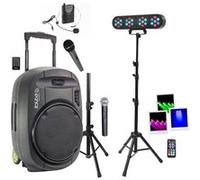 Pack Sono Enceinte Portable USB Bluetooth Ibiza PORT12VHF-MKII-TWS 700W 3 Micros - Pied support Enceinte - Pied 4 Projecteurs PAR Noir