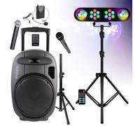 Pack Sono Enceinte Portable USB Bluetooth Ibiza PORT15VHF-MKII-TWS 800W 3 Micros - Support Pied Enceinte - Pied Lumière Portique DJ
