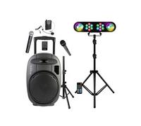 Pack Sono Enceinte Portable USB Bluetooth Ibiza PORT15VHF-MKII-TWS 800W 3 Micros - Support Pied Enceinte - Pied Lumière Portique DJ