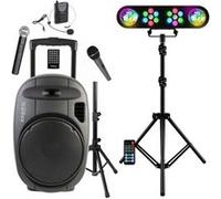Pack Sono Enceinte Portable USB Bluetooth Ibiza PORT15VHF-MKII-TWS 800W 3 Micros - Support Pied Enceinte - Pied Lumière Portique DJ