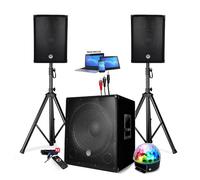 PACK SONO ENCEINTE + SUBWOOFER 1800W USB Bluetooth + PIEDS + CABLES et BOULE LED offerts - PA DJ SONO MIX Soirée disco mobile