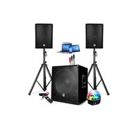 PACK SONO ENCEINTE + SUBWOOFER 1800W USB Bluetooth + PIEDS + CABLES et BOULE LED offerts - PA DJ SONO MIX Soirée disco mobile