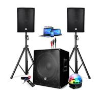 PACK SONO ENCEINTE + SUBWOOFER 1800W USB Bluetooth + PIEDS + CABLES et BOULE LED offerts - PA DJ SONO MIX Soirée disco mobile