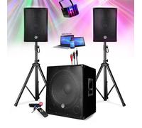 PACK SONO ENCEINTE + SUBWOOFER 1800W USB Bluetooth + PIEDS + CABLES et DERBY LED offerts - PA DJ SONO MIX Soirée disco mobile
