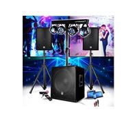 PACK SONO ENCEINTE + SUBWOOFER 1800W USB Bluetooth + PIEDS + CABLES + PORTIQUE LUMIERES - PA DJ SONO MIX Soirée disco mobile