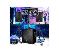 PACK SONO ENCEINTE + SUBWOOFER 1800W USB Bluetooth + PIEDS + CABLES + PORTIQUE LUMIERES - PA DJ SONO MIX Soirée disco mobile