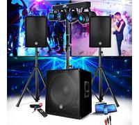 PACK SONO ENCEINTE + SUBWOOFER 1800W USB Bluetooth + PIEDS + CABLES + PORTIQUE LUMIERES - PA DJ SONO MIX Soirée disco mobile