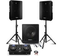 Pack Sono - GEMINI CDM-4000BT Bluetooth USB CD MP3 - Sub Actif SUB15A 800W - 2 Enceintes DISCO15B 700W - Pieds SS01B-MINI Noir