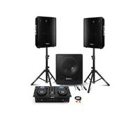 Pack Sono - GEMINI CDM-4000BT Bluetooth USB CD MP3 - Sub Actif SUB15A 800W - 2 Enceintes DISCO15B 700W - Pieds SS01B-MINI