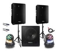 Pack Sono Ibiza 1800W - 2 Enceintes DISCO12B 600W - Pied support - Caisson de Basses SUB15A - 2 Lyres 30W Wash - Soirée DJ Club Noir