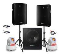 Pack Sono Ibiza 1800W Total 2 Enceintes DISCO12B 600W - Pieds 600W - Caisson de Basses SUB15A - 2 Lyres Beam 40W - Soirée DJ