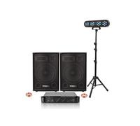 Pack Sono Ibiza 2 Enceintes Passives 2x700W - Ampli 2x600W - Pied Portique Jeux Lumières 4 projecteurs Par - Mariage Anniversaire DJ