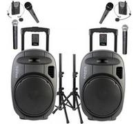 Pack Sono Ibiza 2 Enceintes Portables Bluetooth USB PORT15VHF-MKII-TWS 800W 6 Micros - Paire Supports Enceintes SS01B-MINI Noir