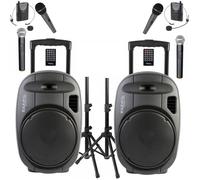 Pack Sono Ibiza 2 Enceintes Portables Bluetooth USB PORT15VHF-MKII-TWS 800W 6 Micros - Paire Supports Enceintes SS01B-MINI