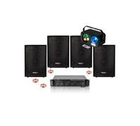 Pack Sono Ibiza 3200W Total - 4 Enceintes Passives 400W - Ampli 2x800W AMP1000-MKII - Jeux Lumières 3-en-1 - Soirée Fête DJ