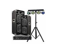 Pack Sono Ibiza 3600W Total - Ampli AMP1000-MKII 2x800W - 2 Enceintes 1000W - Pack 4 Jeux de Lumière DJLIGHT60 - Pied Support