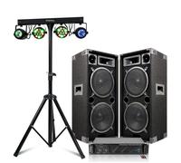 Pack Sono Ibiza 3600W Total - Ampli AMP1000-MKII 2x800W - 2 Enceintes 1000W - Pack 4 Jeux de Lumière DJLIGHT60 - Pied Support