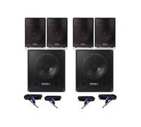 Pack Sono Ibiza 4400W Total - 2 Caissons de basses Actifs SUB15A 2 x 800W - 4 Enceintes 2x700W - 4 Câbles Speakon Jack
