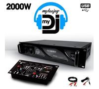 Pack sono - IBIZA - MY DEEJAY AX-2000 + DJ21 - 2x1000W MOSFET - Table mixage 4 voies USB - Protections