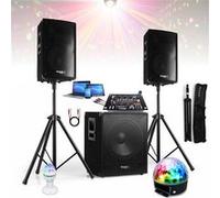 Pack Sono Ibiza Sound 2000W - Caisson 800W - 2 Enceintes 600W - Table de Mixage DJ21USB - 2 Jeux de Lumière Magic Light - Effet Astro Noir