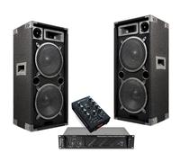 Pack Sono Ibiza Sound 2480W Total - Ampli 2x240W - 2 Enceintes 1000W PMPO - Table de Mixage - Câbles - Animation - Mariage - Baptême Noir