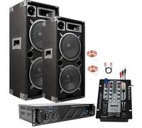 Pack Sono Ibiza Sound 2960W Total - Ampli 2x480W - 2 Enceintes 1000W PMPO - Table de Mixage - Câbles de branchement - PA DJ - Soiré