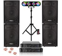 Pack Sono Ibiza Sound 4400W Total - 4 Enceintes Passives 4x700W - Ampli AMP1000-MKII 2x800W - Jeux Lumières Pied Réglable LEDS
