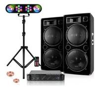 Pack Sono Ibiza Sound 4600W Total - 2 Enceintes Passives 2x1500W PMPO - Ampli AMP1000-MKII 2x800W - Jeux Lumières Pied Réglable