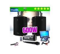 Pack sono 600W total + Ampli PLS1250 + 2 Enceintes 300W PA DJ SONO MIX LED LIGHT MICRO soirée Familiale Bar Club Maison