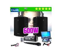 Pack sono Ibiza sound 600W total + Ampli PLS1250 + 2 Enceintes 300W PA DJ SONO MIX LED LIGHT MICRO soirée Familiale Bar Maison
