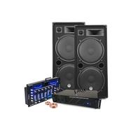 Pack Sono Ibiza Sound 7000W Total 2 Enceintes, Ampli ventilé, Table Bluetooth/USB, Câbles , Mariage, Salle des fêtes DJ