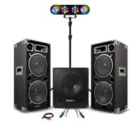 Pack Sono Ibiza Sound Caisson de basse 800W SUB15A - 2 Enceintes STAR212 1500W PMPO - Pied lumière DJ 4 effets - Soirée Fête