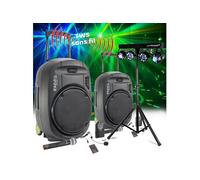 Pack Sono Ibiza sound PORT15VHF-MKII-TWS, Portable Autonome 15", 1600W USB//Bluetooth/ Couplage SANS FIL - Portique Lumières