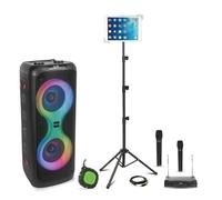 Pack Sono Karaoké Enceinte Autonome Bluetooth 700W Ibiza COLUMBA700 - 2 Micros sans fil - Pied Support Tablette - DJ Soirée