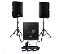 Pack Sono Karaoke Ibiza Sound CUBE1512 - 2 Enceintes 600W - Caisson 800W - Pieds - 4 Micros sans fil - Câbles - Soirée - Bar - Club