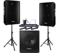 Pack Sono Karaoke Ibiza Sound CUBE1512 - 2 Enceintes 600W - Caisson 800W - Pieds - 4 Micros sans fil - Câbles - Soirée - Bar - Club