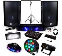 Pack Sono + Light Ampli AMP-300 + HP BMS-12 de 1200W + Pack 4 lumières Effet OVNI RVB Strobe Las PAR-MINI