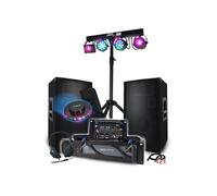 Pack sono MEGA BASS DJ 3200W Ampli 2000W Enceintes 1200W Table de mixage Portique 48 effets lumière Fête Soirée