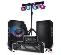 Pack sono MEGA BASS DJ 3200W Ampli 2000W Enceintes 1200W Table de mixage Portique 48 effets lumière Fête Soirée