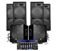 Pack Sono Mega Basses Caissons bi-amplifié 18" 46cm 2x1200W 4 Enceintes 4x2000W, Table de Mixage Ibiza Sono DJ Pro Club Mix Bar