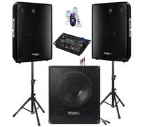 PACK SONO MIXAGE DJ 2200W avec 1 CAISSON + 2 ENCENTES + PIEDS + CABLES + JEUX DE LUMIÈRES LED PA DJ LED LIGHT SOUND