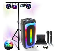 Pack Sono MOOVING SOUND Karaoke USB Bluetooth MS-MAGIC-SOUND1000 2 Micros Support pied 5 jeux de lumière - Soirée Fête Dj Mariage