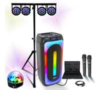 Pack Sono MOOVING USB Bluetooth Karaoke MS-MAGIC-SOUND1000 2 Micros Support Lumière 4 Projecteurs 18W Astro - Soirée Dj Mariage Club