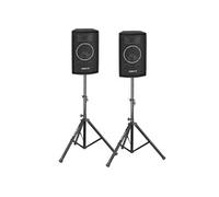 VONYX Pack Sono - Paire d'Enceintes 6 Pouces, 150W avec Pieds d'Enceintes et Sacoche de Transport, Public Address, Messages Public, Utilisation Domestique