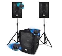 PACK SONO tout en 1- 1000W, Caisson bi-amplifié, USB Bluetooth, SUB 30cm, câbles, pieds, Animations, Mariages, Jeux de lumières