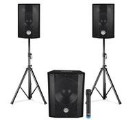 Pack Sono triphonique BM SONIC 1208, Caisson bi-amplifié 1000W - USB Bluetooth, 30cm, 2 SAT 8 2x200W, câbles, pieds, Micro VHF