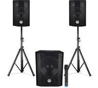 Pack Sono triphonique BM SONIC 1208, Caisson bi-amplifié 1000W - USB Bluetooth, 30cm, 2 SAT 8 2x200W, câbles, pieds, Micro VHF