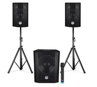 Pack Sono triphonique BM SONIC 1208, Caisson bi-amplifié 1000W - USB Bluetooth, 30cm, 2 SAT 8 2x200W, câbles, pieds, Micro VHF
