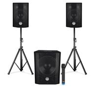 Pack Sono triphonique BM SONIC 1208, Caisson bi-amplifié 1000W - USB Bluetooth, 30cm, 2 SAT 8 2x200W, câbles, pieds, Micro VHF